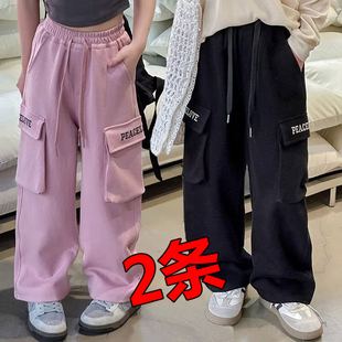 2024新款 春秋季 儿童运动休闲裤 大童春季 女童工装 宽松直筒阔腿裤 裤