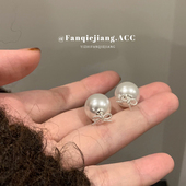 一只番茄酱珍珠蝴蝶结耳钉女轻奢小众气质高级感独特耳环