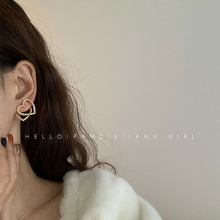 珍珠爱心拼接耳环耳钉2020年新款 潮简约冷淡风ins风韩国气质网红