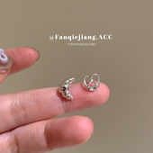 一只番茄酱个性 不对称牛角包耳环耳钉女