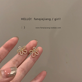 轻奢小众独特珍珠锆石花朵耳环耳钉女高级感气质名媛圆脸