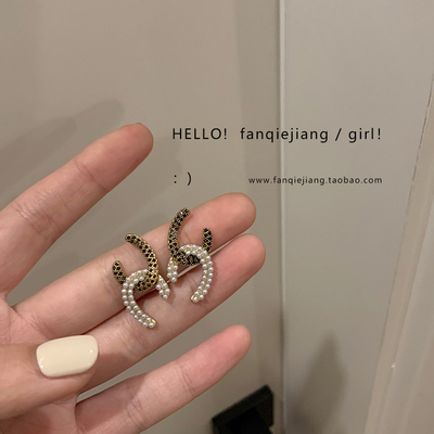 vintage做旧几何珍珠耳钉