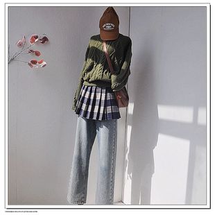 原创格子格纹百褶裙半身裙短裙屁帘短款裙帘罩裙腰封打底下摆叠穿