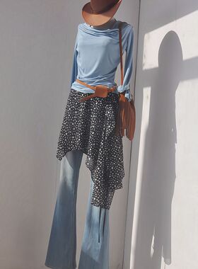 原创点点一片式系带不规则雪纺屁帘半身裙长款裙帘遮臀下摆叠穿