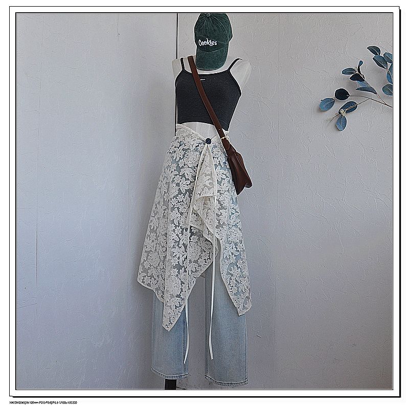 蕾丝屁帘长款长裙韩国代购不规则