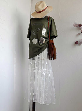 25夏刺绣蕾丝半裙单层透视透明半身裙网纱裙罩裙纱裙半身叠穿裙帘