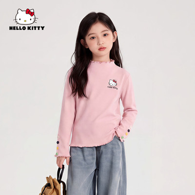 HelloKitty凯蒂猫女童秋季长袖T恤打底衫2026甜美风半高领打底T