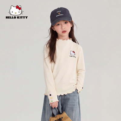 HelloKitty凯蒂猫女童秋季长袖T恤打底衫2026款甜美风半高领打底T