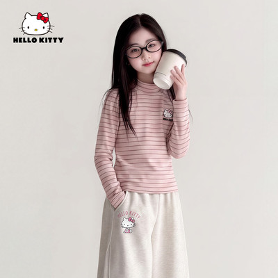 HelloKitty凯蒂猫女童秋季打底T恤2026款简约韩系洋气条纹打底衫