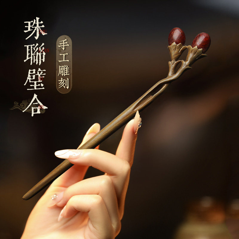 古风手工发簪宫廷复古绿檀木簪中国风古典盘发簪子女头饰礼品送人
