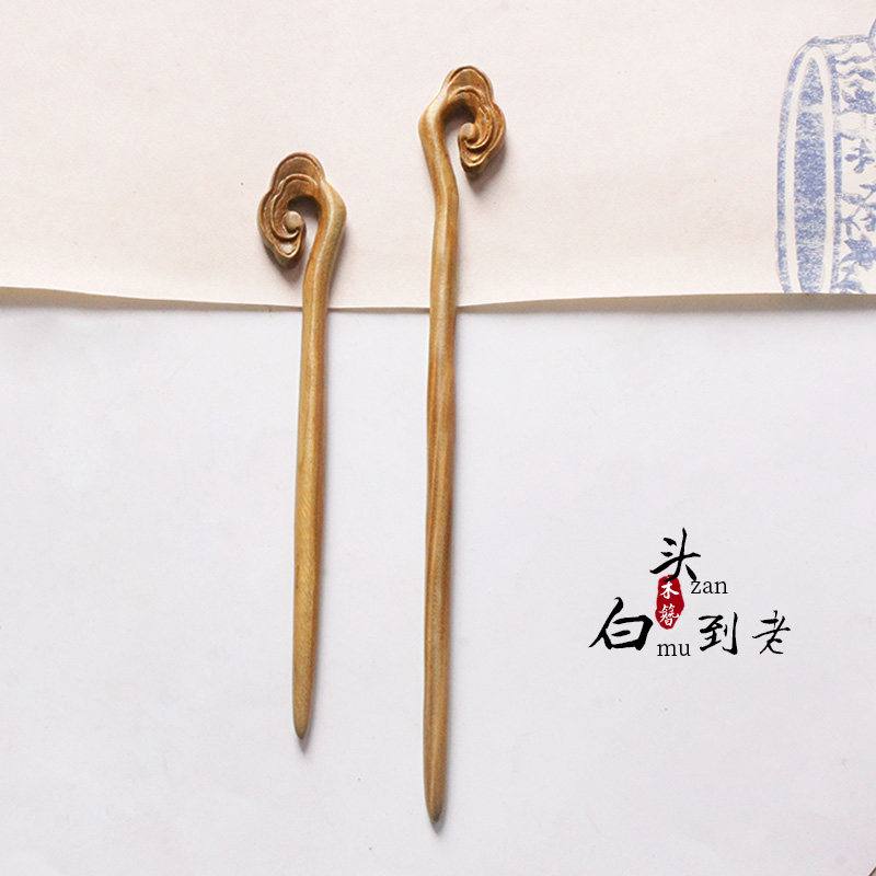 簪子绿檀木古风盘发头饰发簪