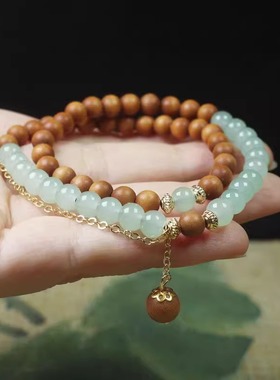 绿檀木手串国风女款盘玩佛珠念珠盘玩木质双层木头文玩檀木手链