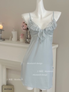 Nicelaisiii隐衫 纯欲风甜美睡裙v领蕾丝性感缎面睡衣家居服 之欲