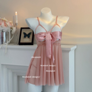 Nicelaisiii解开 睡衣家居服 性感镂空网纱约会睡裙超短裙辣妹法式