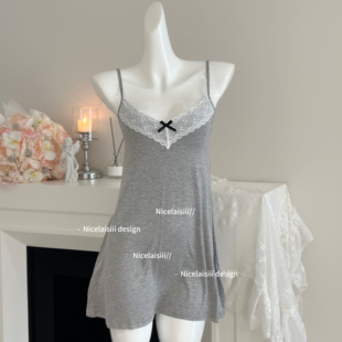 Nicelaisiii柔软舒适 甜美蕾丝简约吊带睡裙性感纯欲风大气睡衣女