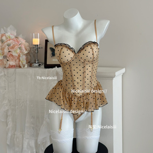 Nicelaisiii梦露 带胸垫聚拢波点鱼骨胸衣性感蕾丝蓬蓬裙吊带内衣