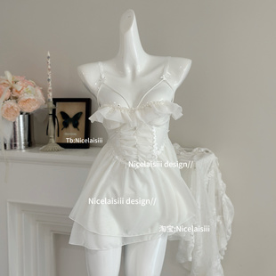 Nicelaisiii柔柔心动 纯欲蕾丝网纱吊带睡裙甜美镂空约会睡衣性感