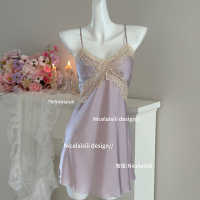 冰丝缎面性感睡衣带胸垫高级睡裙