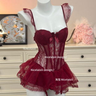 Nicelaisiii公主日记 性感蕾丝鱼骨胸衣女带胸垫聚拢显白马甲 法式