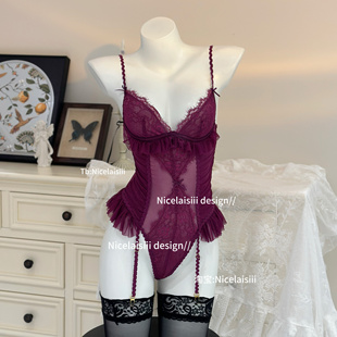 Nicelaisiii柔情 蕾丝收腰显瘦连体衣性感御姐风约会吊带辣妹睡衣