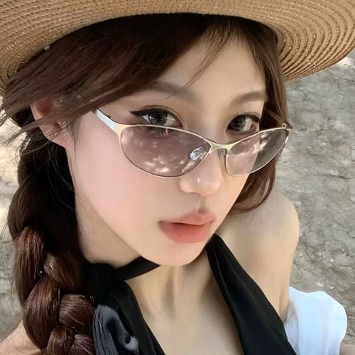 金属框浅灰色墨镜防紫外线高级感