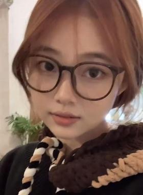 韩系茶色素颜无镜片眼镜框女可配度数男复古黑框防蓝光近视眼睛架