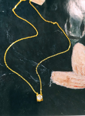 红豆夫人钛钢18K金色方钻项链洗澡不用摘气质款小众高级感锁骨链