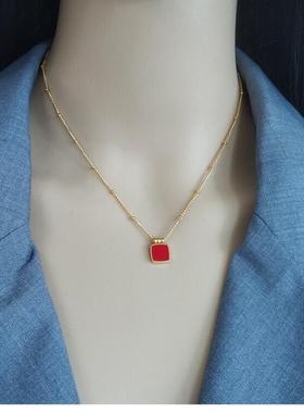 高级感冷淡风镀18K金孔雀石小方块项链女网红复古小众ins锁骨链