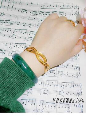 复古宫廷缠绕花纹18K金色开口手镯女 凹造型时尚冷淡风礼物手环女