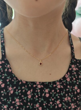 朱砂痣925纯银镀k金色项链天然石榴石法式吊坠锁骨链轻奢精致颈链