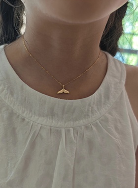 925纯银镀k金精致人鱼公主锆石项链鱼尾吊坠挂坠锁骨链气质调节链