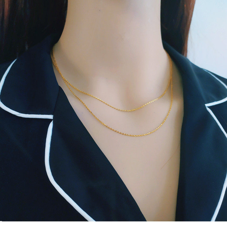 定制精致18K金色金珠超闪O字嘴唇项链女穿吊坠不掉色彩金锁骨素链