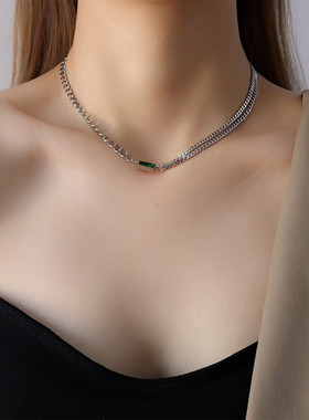 祖母绿锆石镀18k金项链女ins简约小众轻奢潮百搭锁骨链chocke颈链