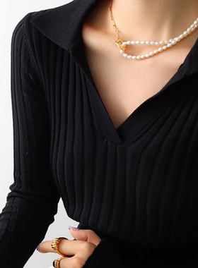 欧美ins博主网红高级感设计贝珠珍珠拼接锁骨项链女新年冬季新款