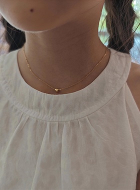 主推款925纯银镀k金转运珠项链轻奢小众气质锁骨链金色豆调节短链