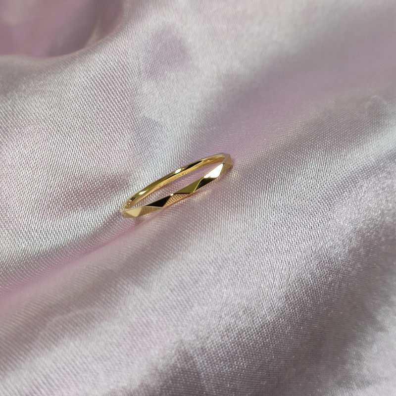 菱形切面超闪18K金色戒指女关节戒超细轻奢不掉色简单素圈指环女