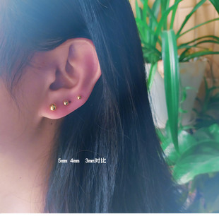 韩国18K钛钢包金迷你小耳钉女简约24K磨砂黄金豆豆耳环玫瑰金圆球