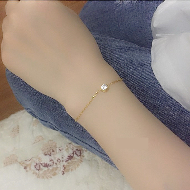 18K金色经典单钻手链女温婉纤细不褪色高级感精致手工定制首饰