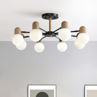 客厅吊灯2024年新款 北欧简约大气原木风玻璃现代卧室房间餐厅灯具