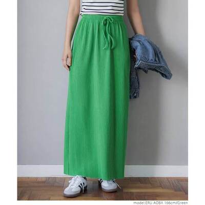 日单夏季长款过膝百搭高腰螺纹直筒半身裙女中长款系带绿色裙子女