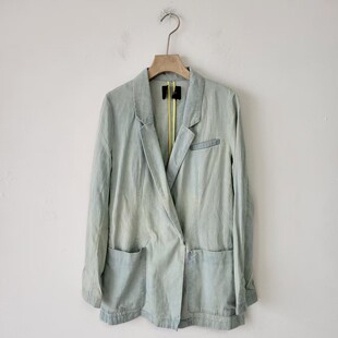 日单春秋季 外套女翻领做旧复古显瘦百搭夹克上衣 天丝牛仔休闲西装