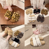 舒适家居懒人毛毛拖鞋 网红毛茸茸平底一字拖女外穿2025年秋季 新款