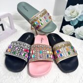 2025新款 夏季 外穿百搭休闲定制拖鞋 外贸男士 一字潮流烫钻拖鞋 女