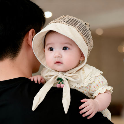 韩系儿童遮阳帽子夏季薄款镂空系带宫廷帽男女宝宝防晒时尚太阳帽