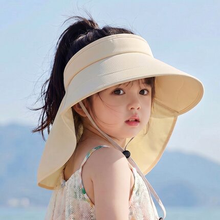 亲子儿童遮阳防晒帽子夏季薄款大帽檐空顶帽男女宝宝披肩太阳帽韩