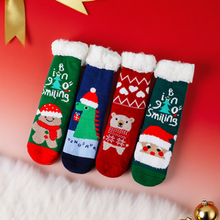 地板袜羊羔绒袜子秋冬加绒加厚暖脚袜居家睡眠毛绒保暖月子袜圣诞