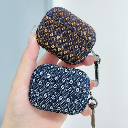 适用雪花布纹AirPods4保护套蓝白AirPods1苹果耳机保护套牛仔AirP