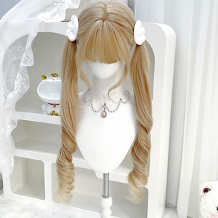 假发白金色日系水母卷公主头短鬓角可爱Lolita长卷发 小熊奈奈