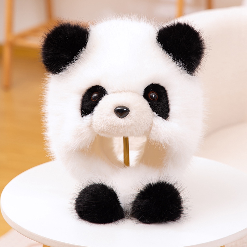 熊猫仿真吊耳帽网红花花仿毛毛
