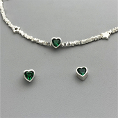 s925纯银镶彩石爱心隔珠散珠配件 diy手工编绳手串串珠心形饰品